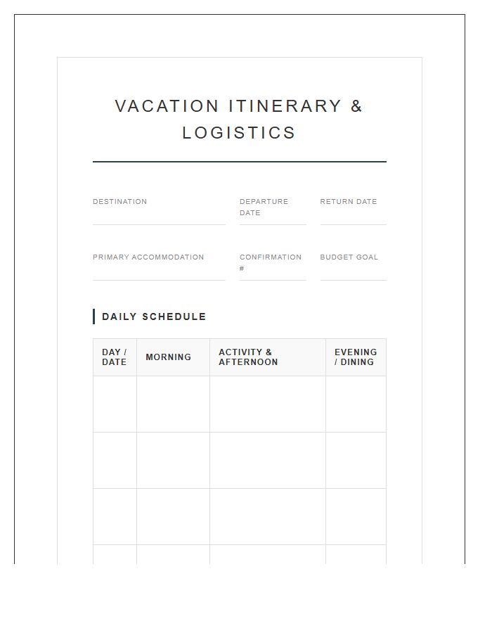 Upscale Vacation Planning Printable Chart