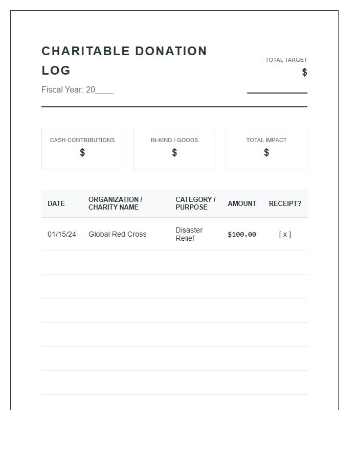Charitable Donation Log Printable Budget Chart Tracker