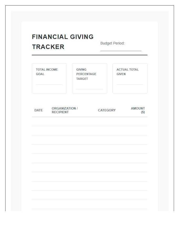 Financial Giving Printable Budget Chart Data Sheet