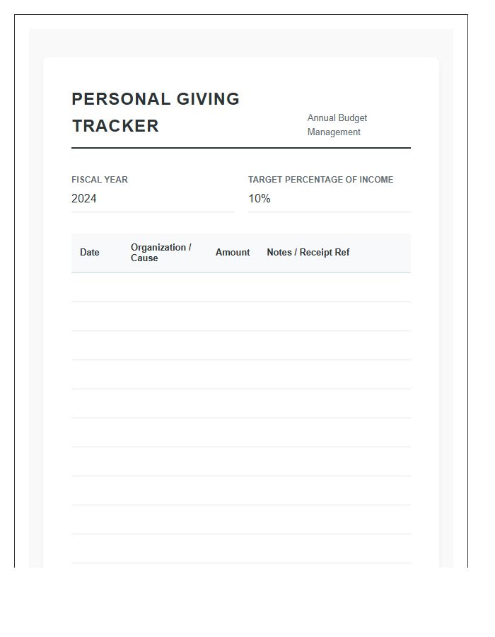 Personal Giving Printable Budget Chart Management Tool