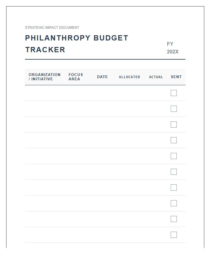 Strategic Philanthropy Printable Budget Chart Tracking System