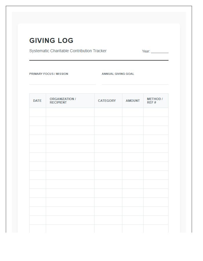 Systematic Giving Printable Budget Chart Entry Log