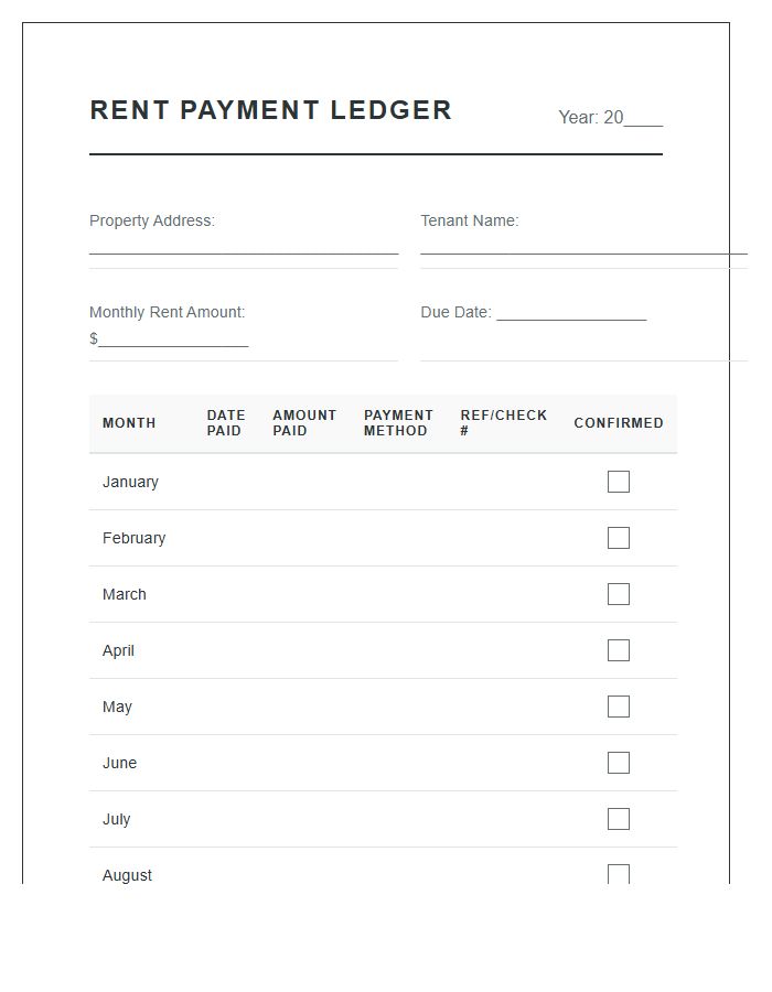 Property Monthly Rent Payment Management Chart Printable