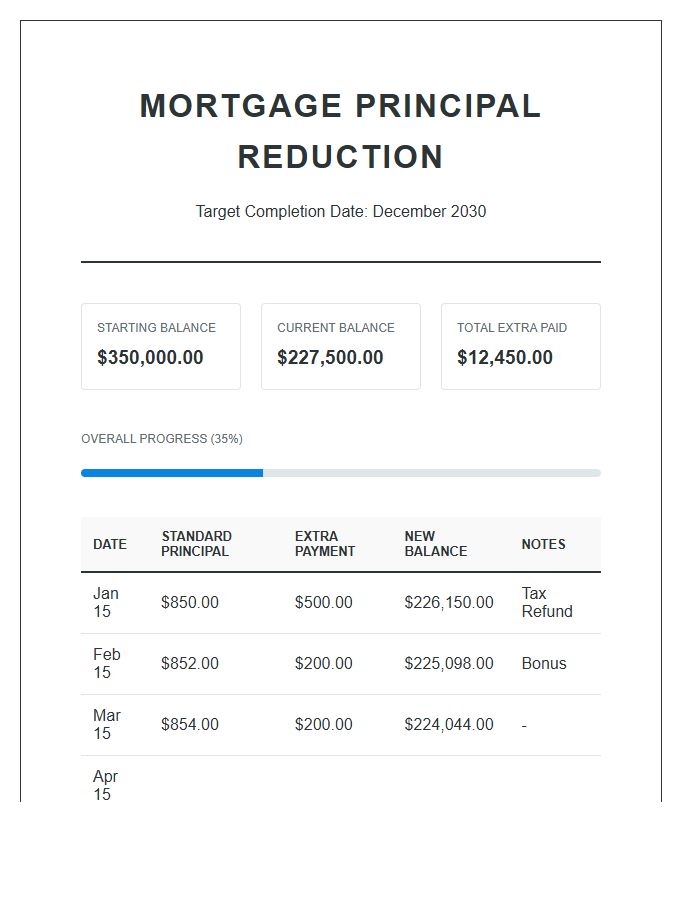 Debt Reduction Mortgage Principal Printable Budget Chart