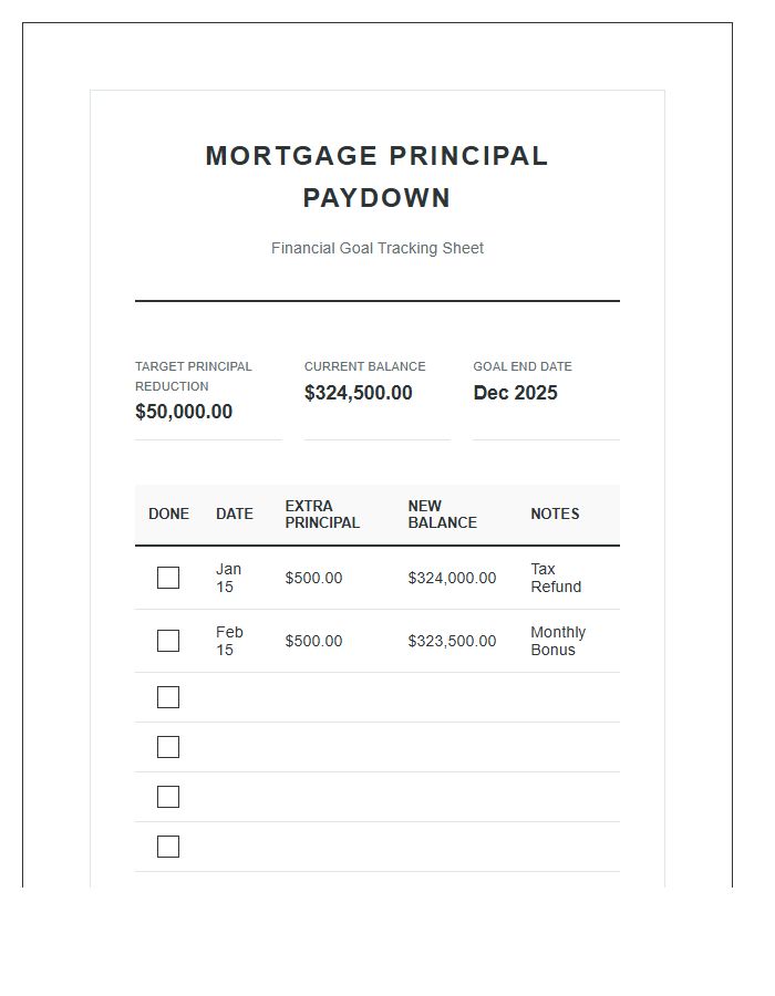 Financial Goal Mortgage Principal Printable Budget Chart