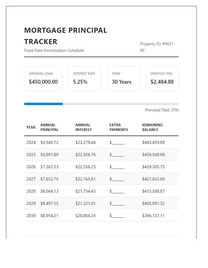 Fixed Rate Mortgage Principal Printable Budget Chart