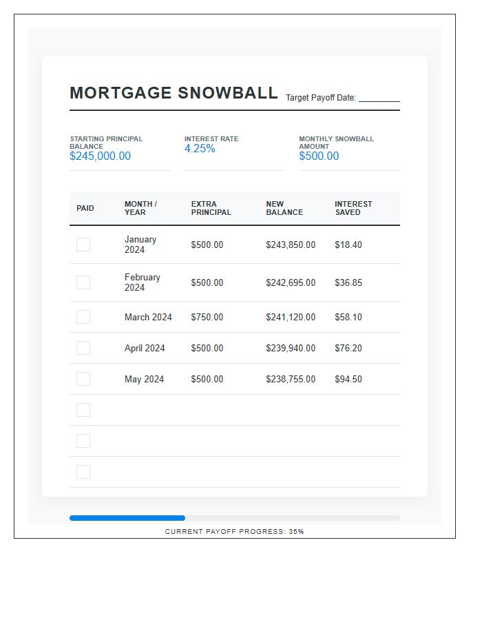 Mortgage Debt Snowball Printable Budget Chart