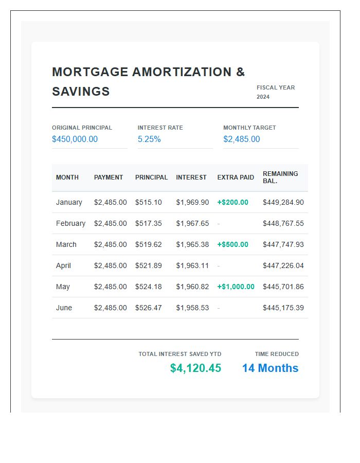 Mortgage Interest Savings Principal Printable Budget Chart