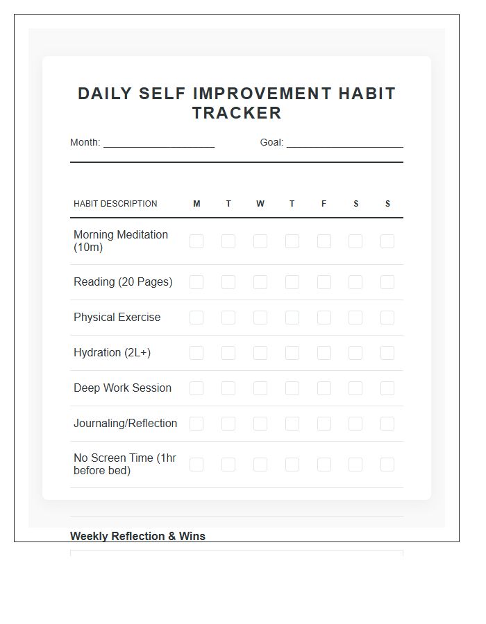 Daily Self Improvement Habit Printable Chart