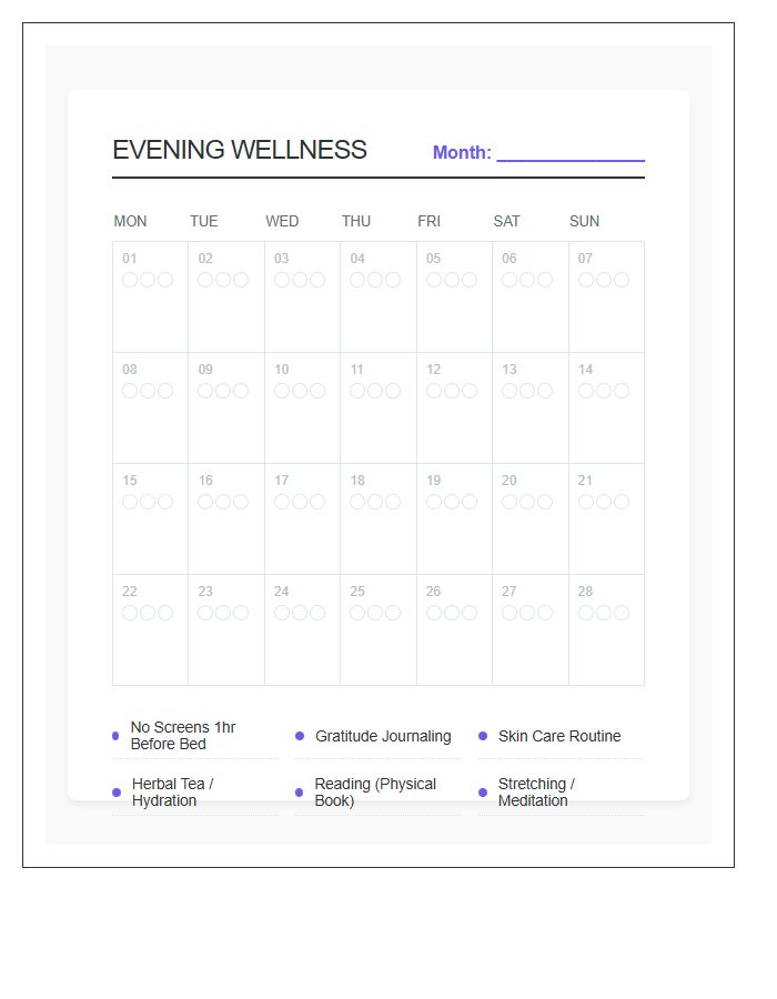 Evening Wellness Habit Calendar Printable Chart