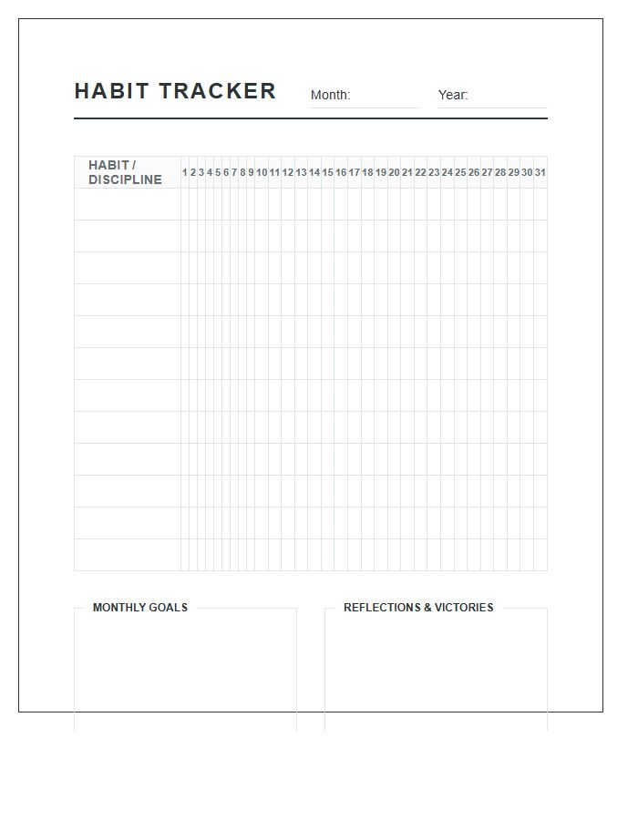 Monthly Personal Development Habit Printable Chart