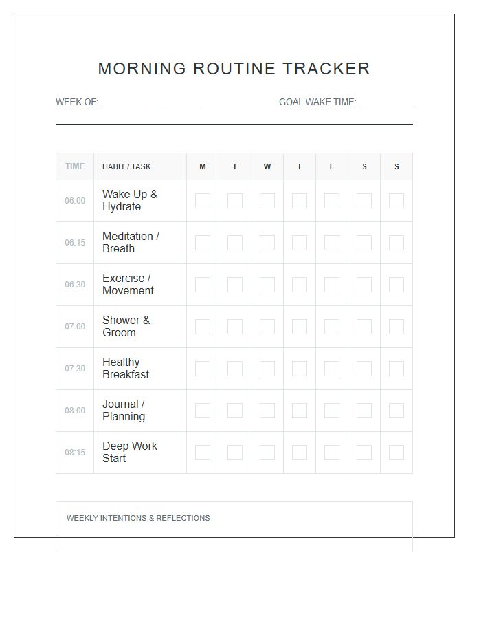 Morning Routine Tracking Habit Printable Chart