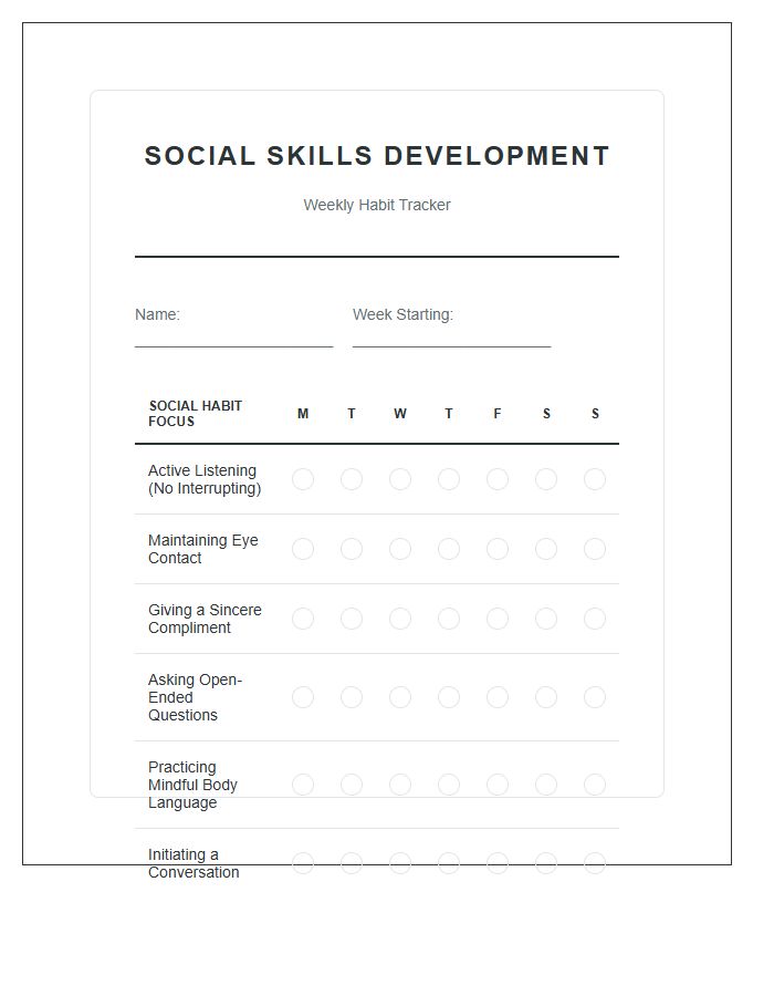 Social Skills Development Habit Printable Chart