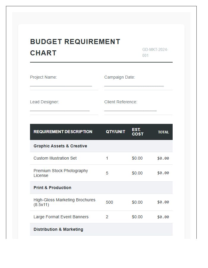 Graphic Design Marketing Printable Budget Requirement Chart