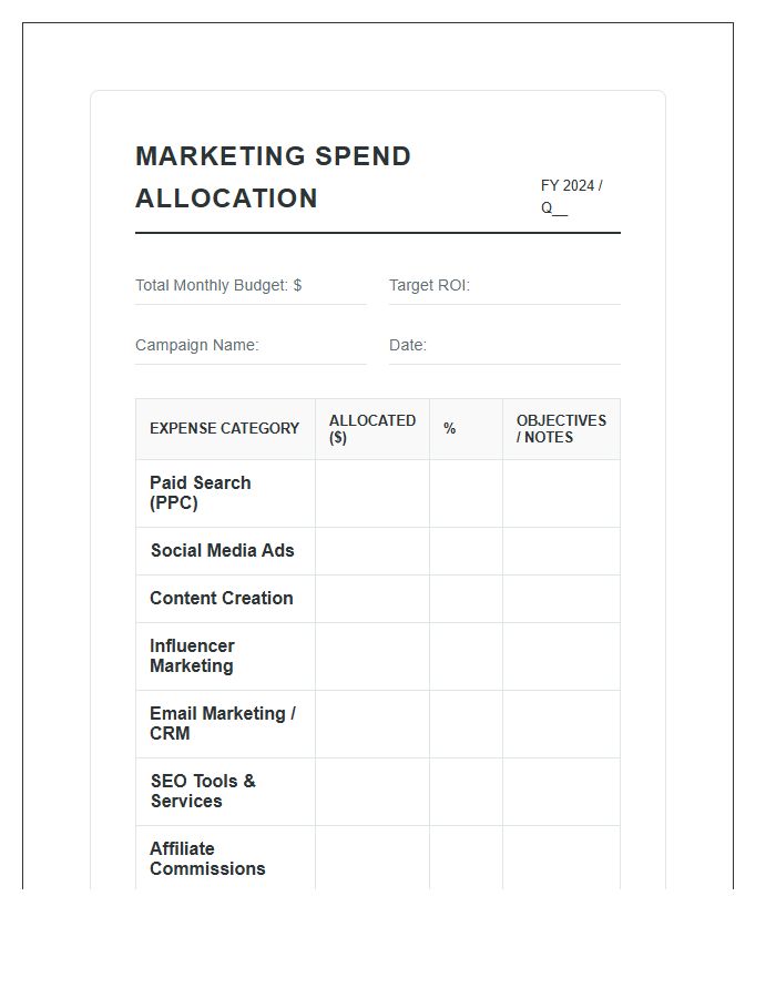 Online Business Marketing Spend Printable Allocation Chart