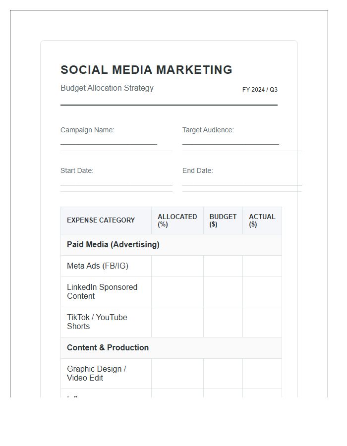 Social Media Marketing Strategy Printable Budget Chart
