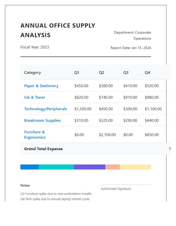 Annual Office Supply Expense Analysis Printable Chart