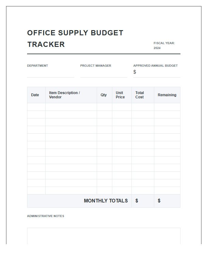 Reliable Office Supply Budget Tracking Printable Chart