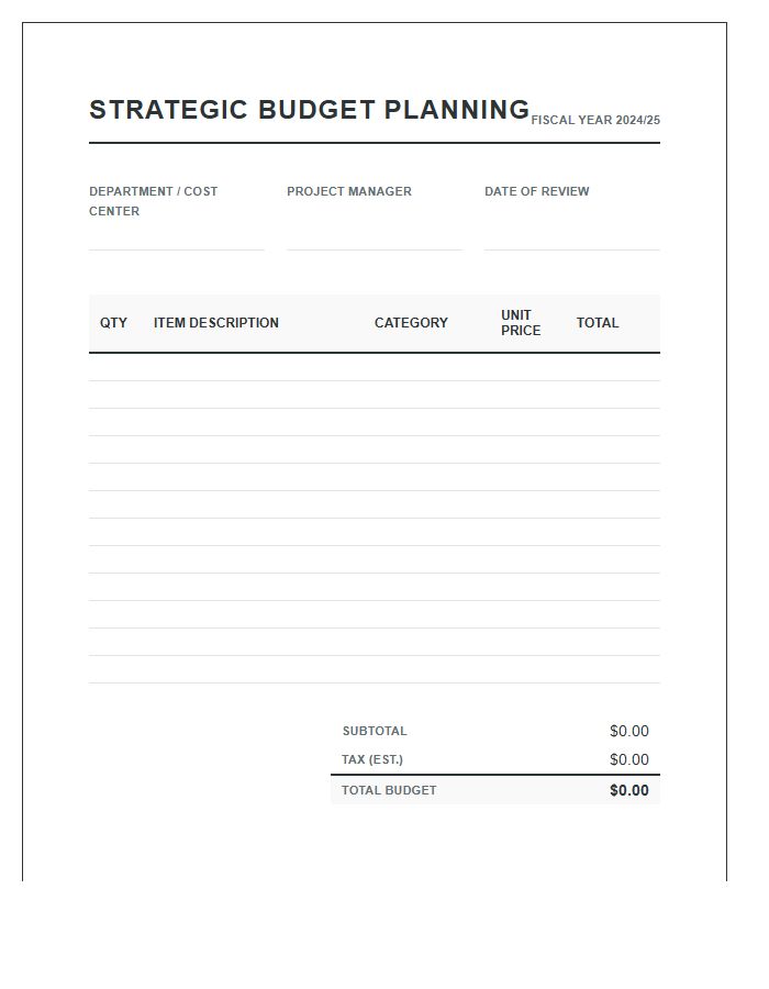 Strategic Office Supply Budget Planning Printable Chart