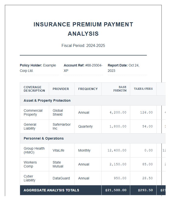 Comprehensive Insurance Premium Payment Printable Analysis Chart