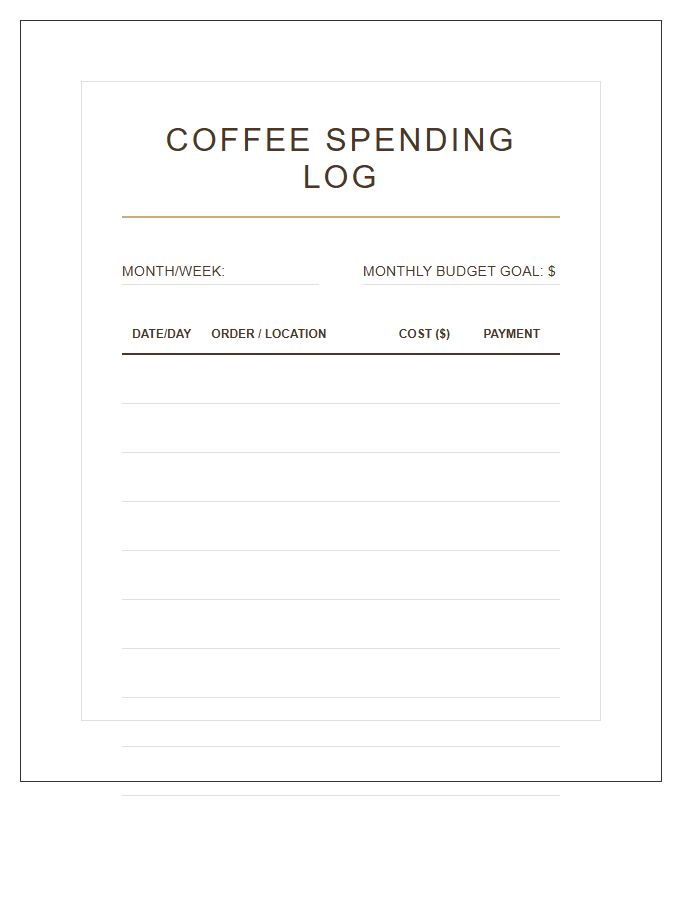 Daily Coffee Shop Spending Printable Budget Chart