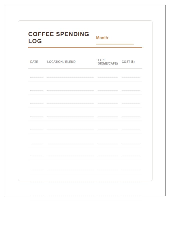 Simple Coffee Spending Printable Budget Chart