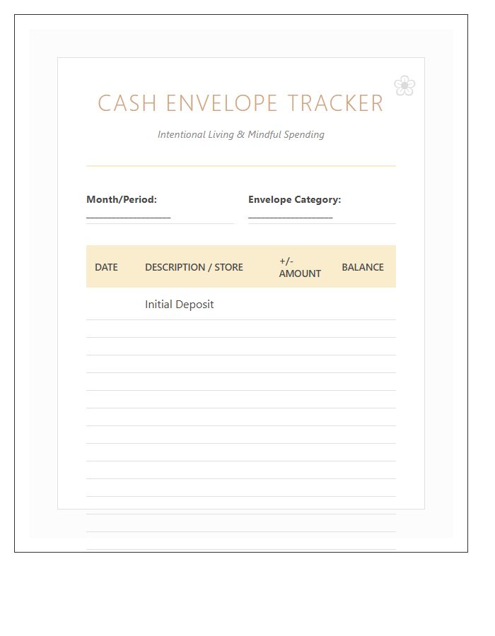 Floral Cash Envelope System Printable Budget Chart