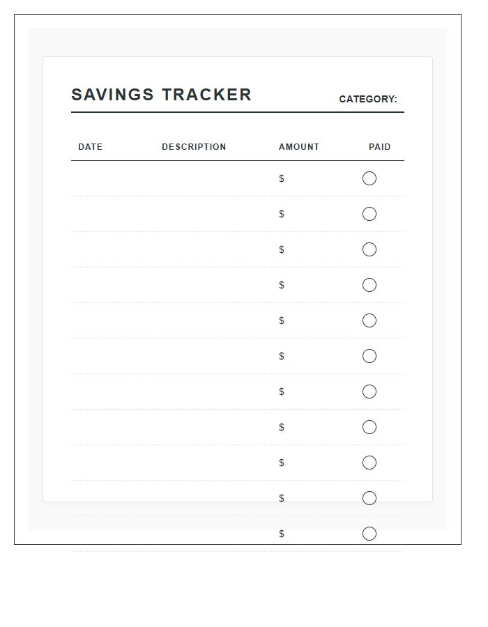 Savings Tracker Cash Envelope System Printable Budget Chart