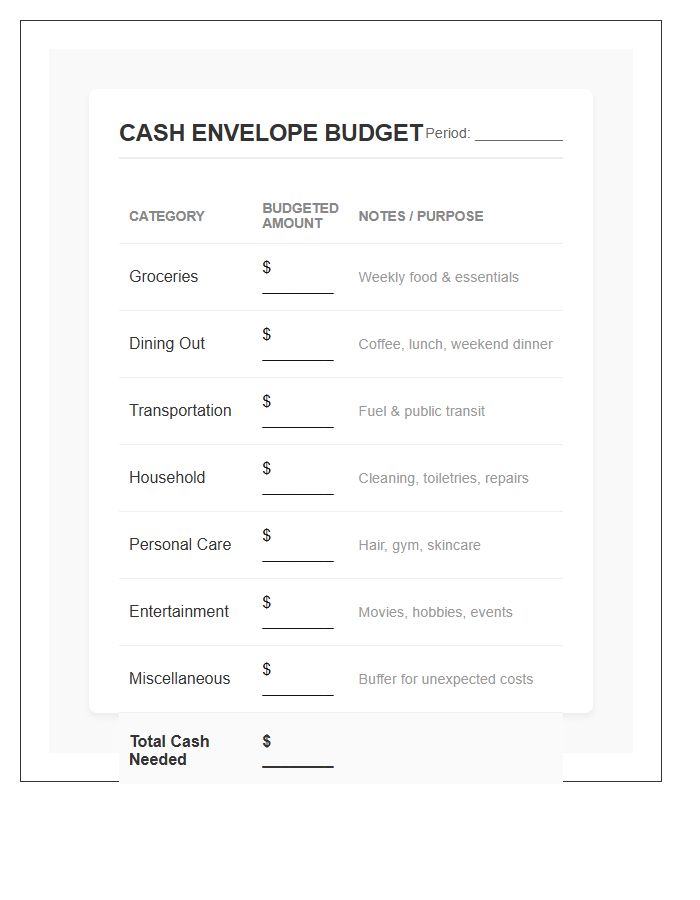 Simple Cash Envelope System Printable Budget Chart