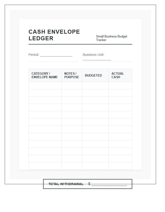 Small Business Cash Envelope System Printable Budget Chart