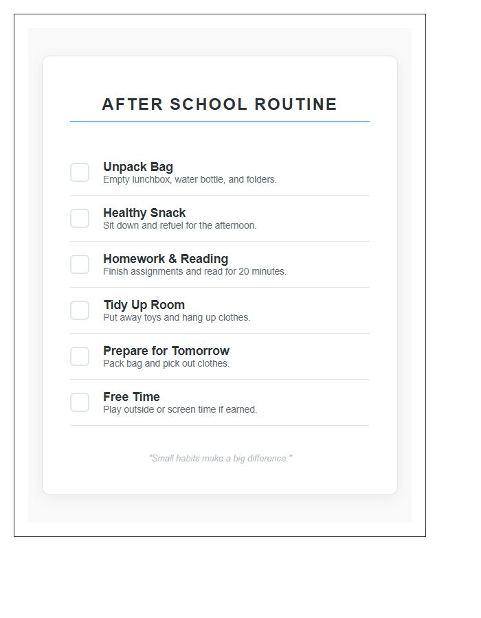 After School Routine Printable Chart