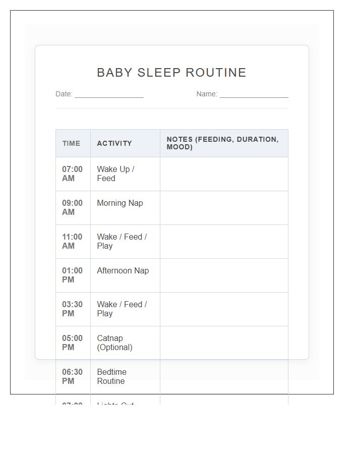 Baby Sleep Routine Printable Chart
