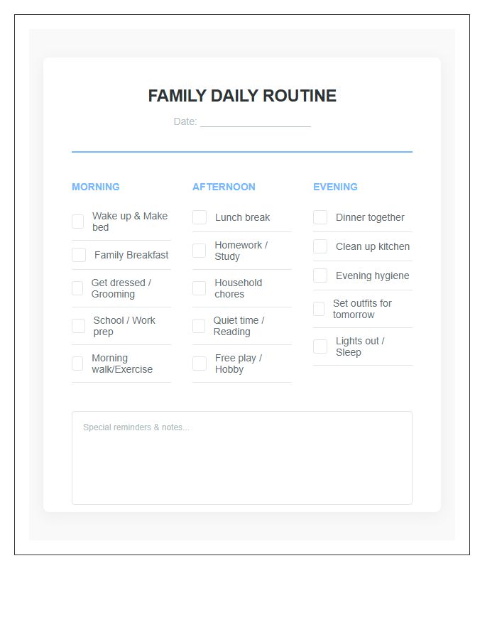 Family Daily Routine Printable Chart