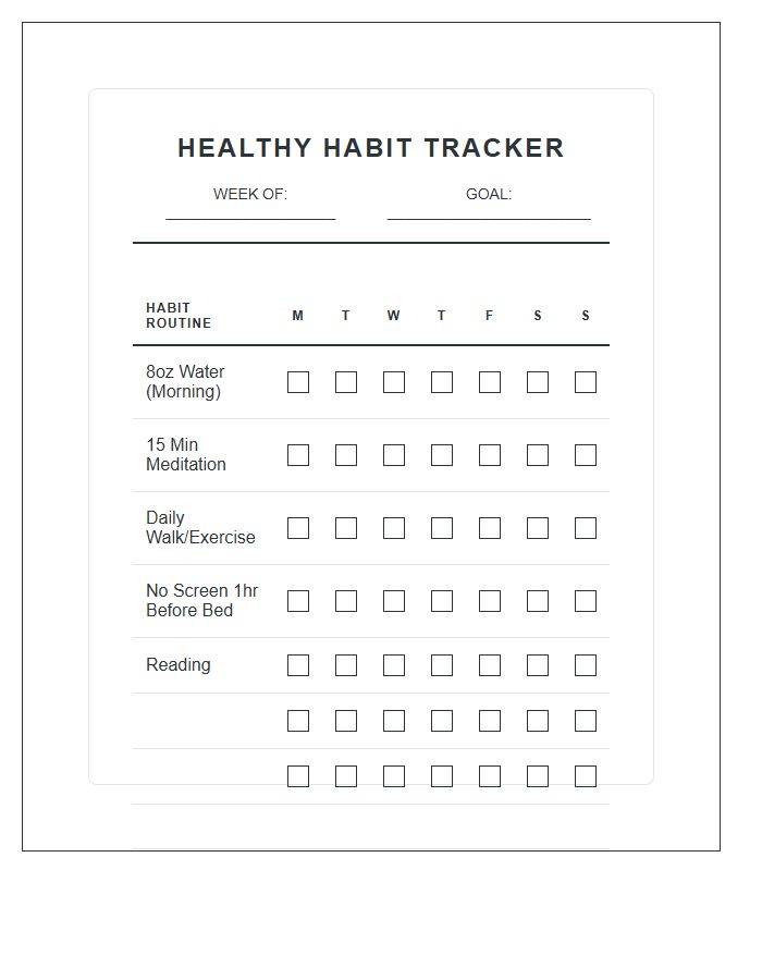 Healthy Habit Routine Printable Chart