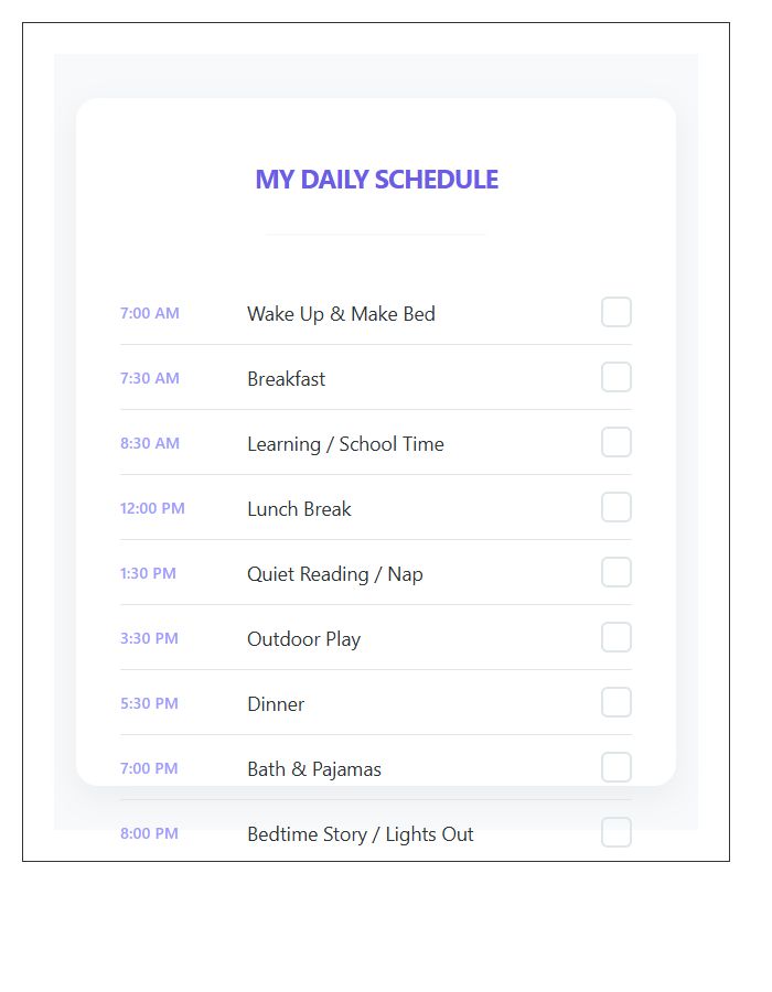 Kids Daily Schedule Printable Chart