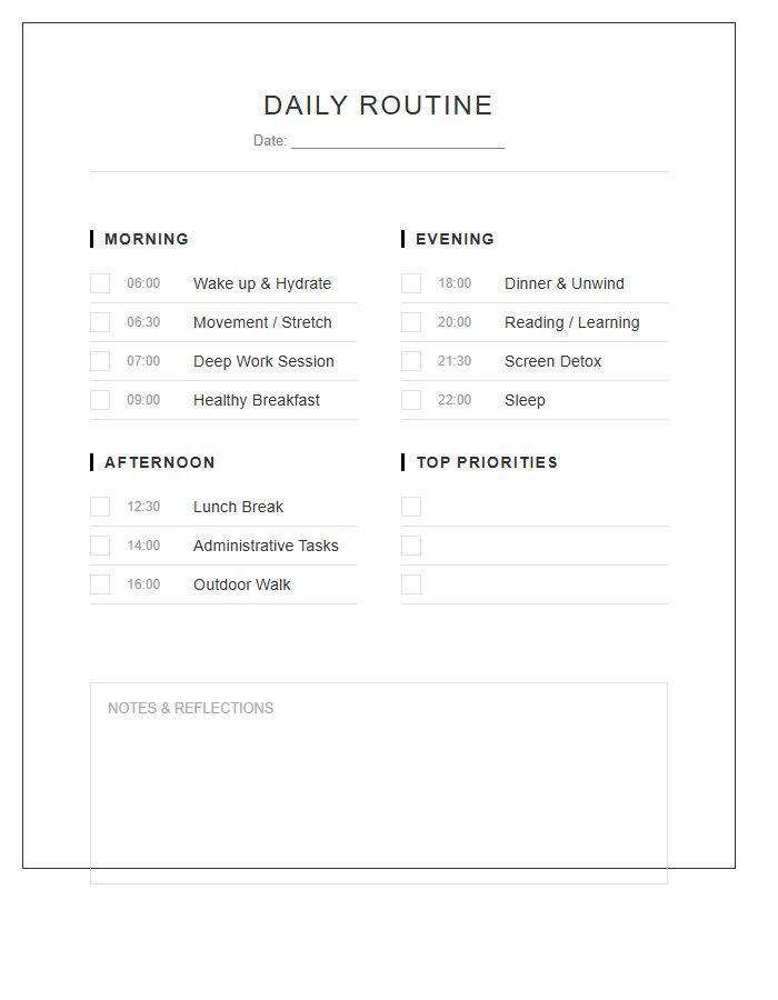 Minimalist Daily Routine Printable Chart