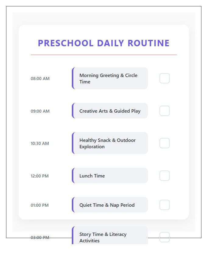 Preschool Daily Routine Printable Chart
