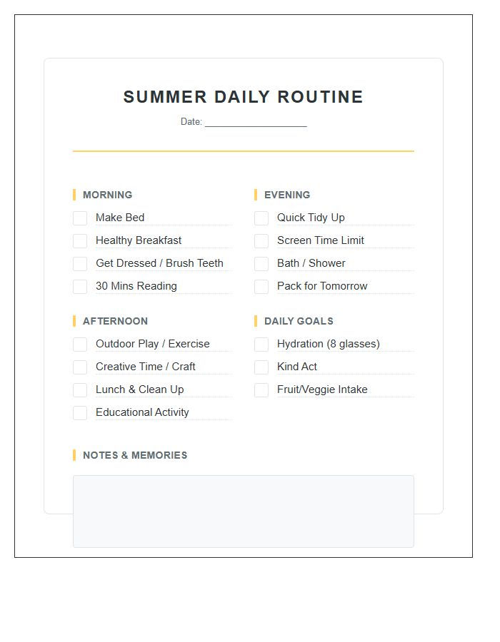 Summer Daily Routine Printable Chart