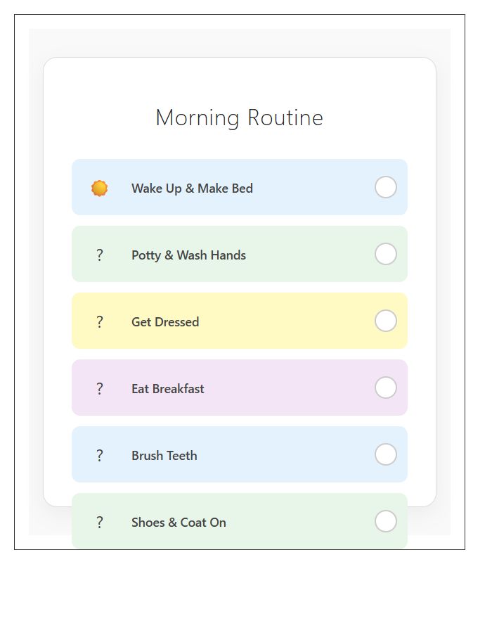 Toddler Morning Routine Printable Chart