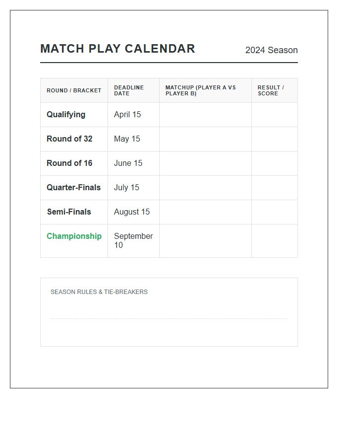 Golf Season Match Play Calendar Printable Chart