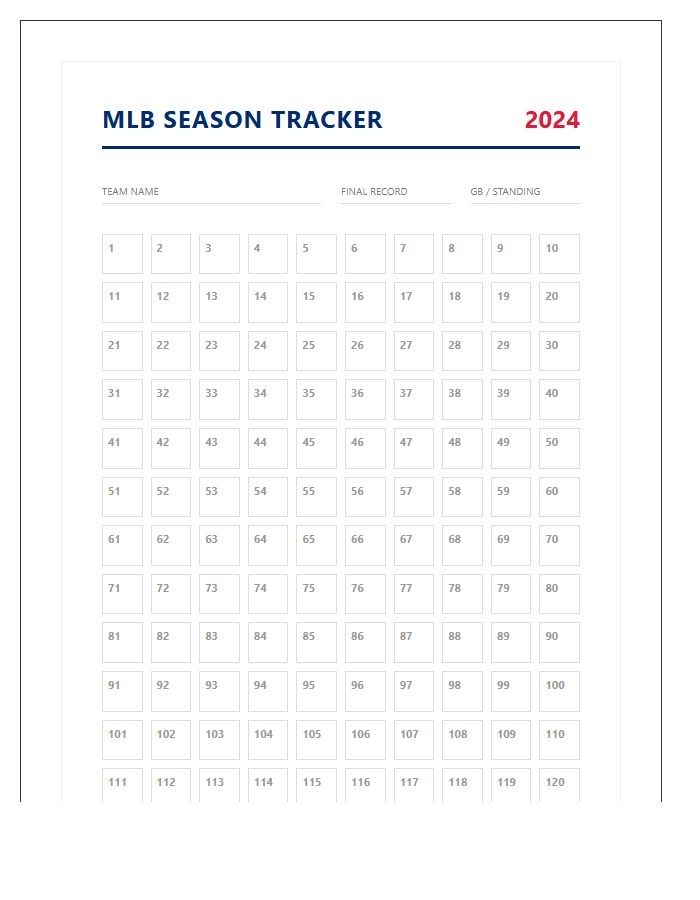 Printable Major League Baseball Season Progress Chart