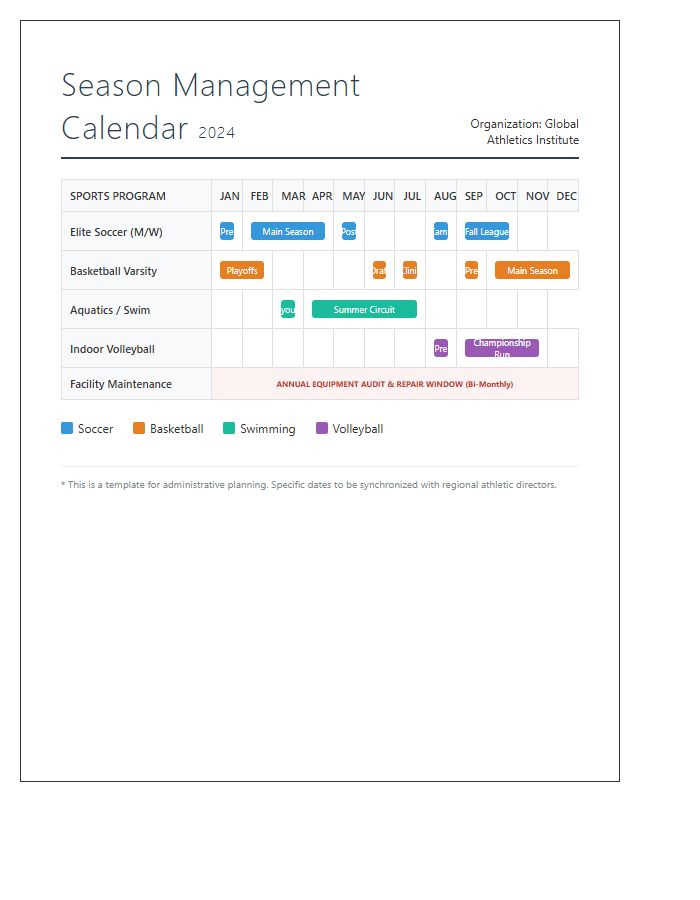 Printable Multi Sport Season Management Calendar Chart