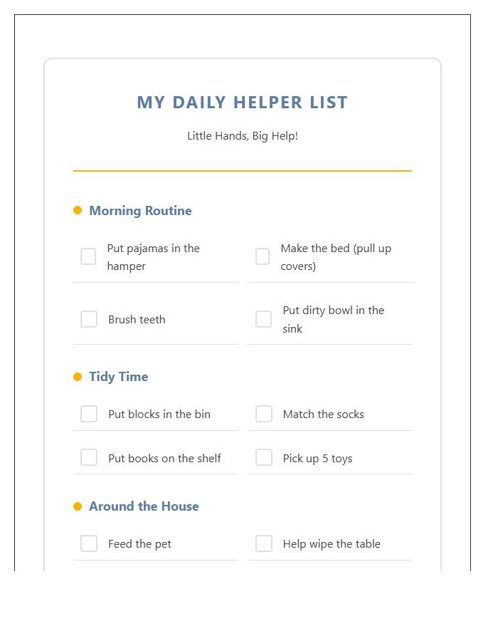 Age Appropriate Toddler Chore Chart Printable List