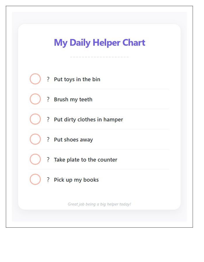 Basic Toddler Chore Chart Printable Checklist