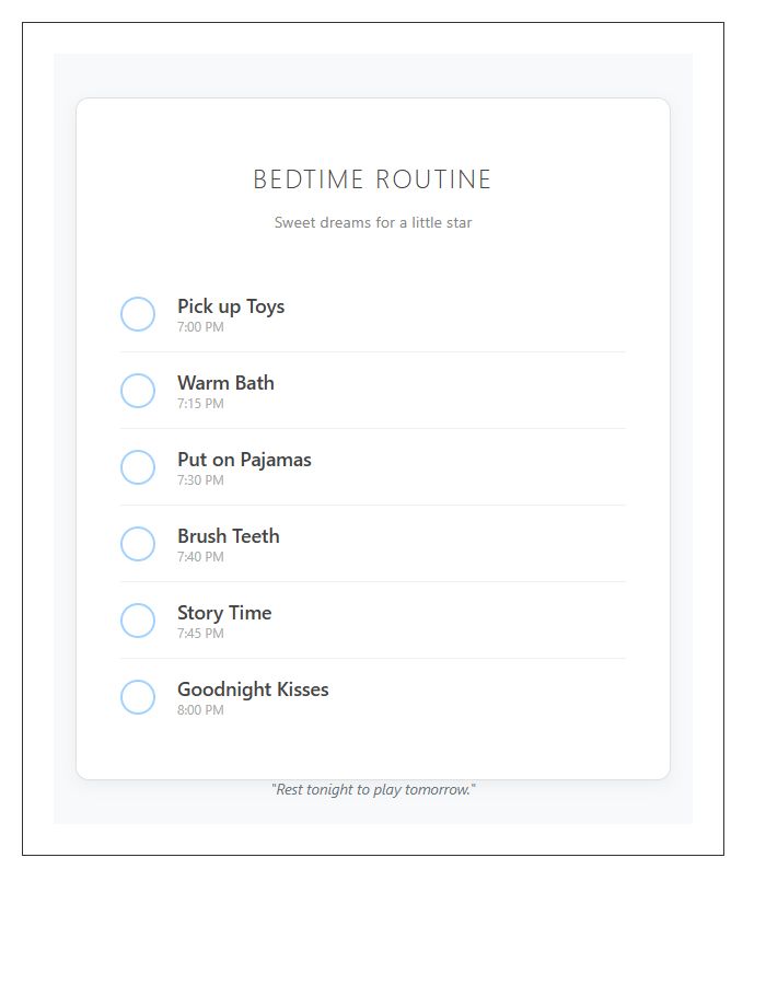 Bedtime Routine Toddler Chore Chart Printable Idea