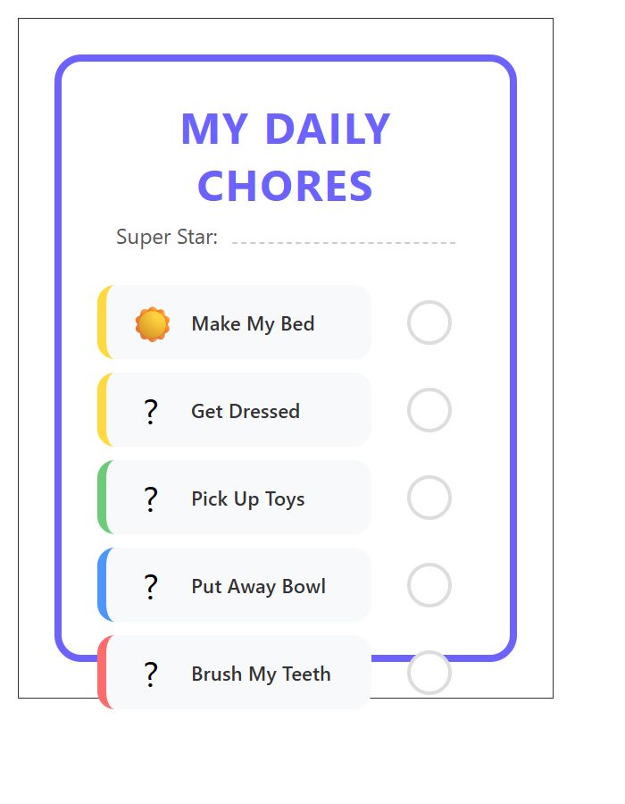Colorful Daily Toddler Chore Chart Printable Graphic