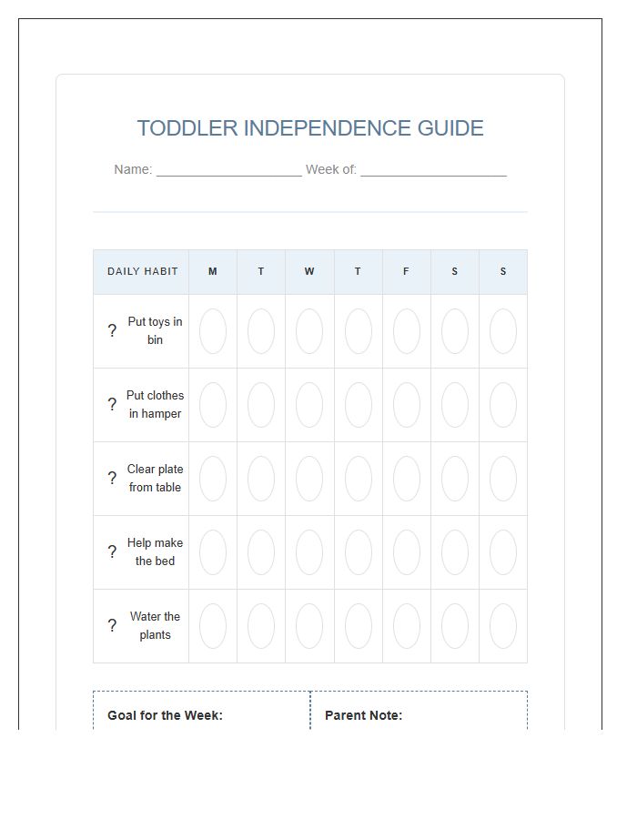 Independent Toddler Chore Chart Printable Guide