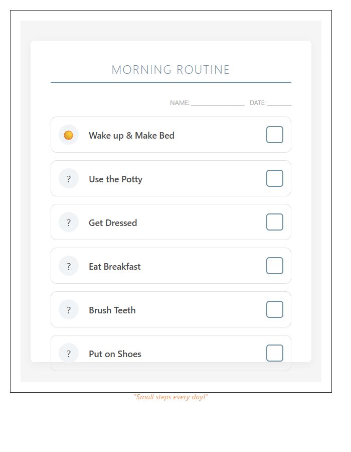Morning Routine Toddler Chore Chart Printable Sheet