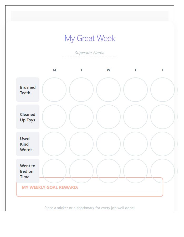Toddler Behavioral Reward Chart Printable Set