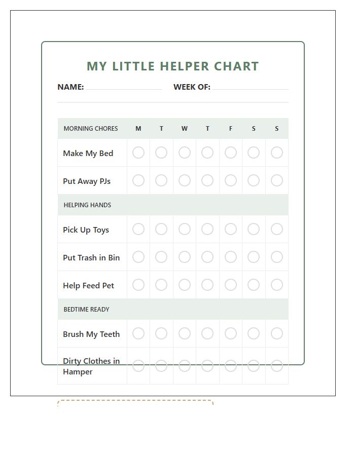 Toddler Household Chore Chart Printable Version